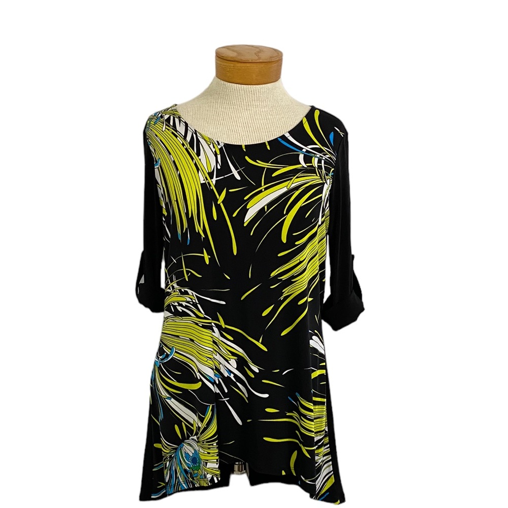 Premise Black, High Low Bright Colored Splash Flowers SZ Small Y2K